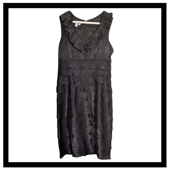 London Times Black V Neck Ruffle Tier Dress - Picture 1 of 4